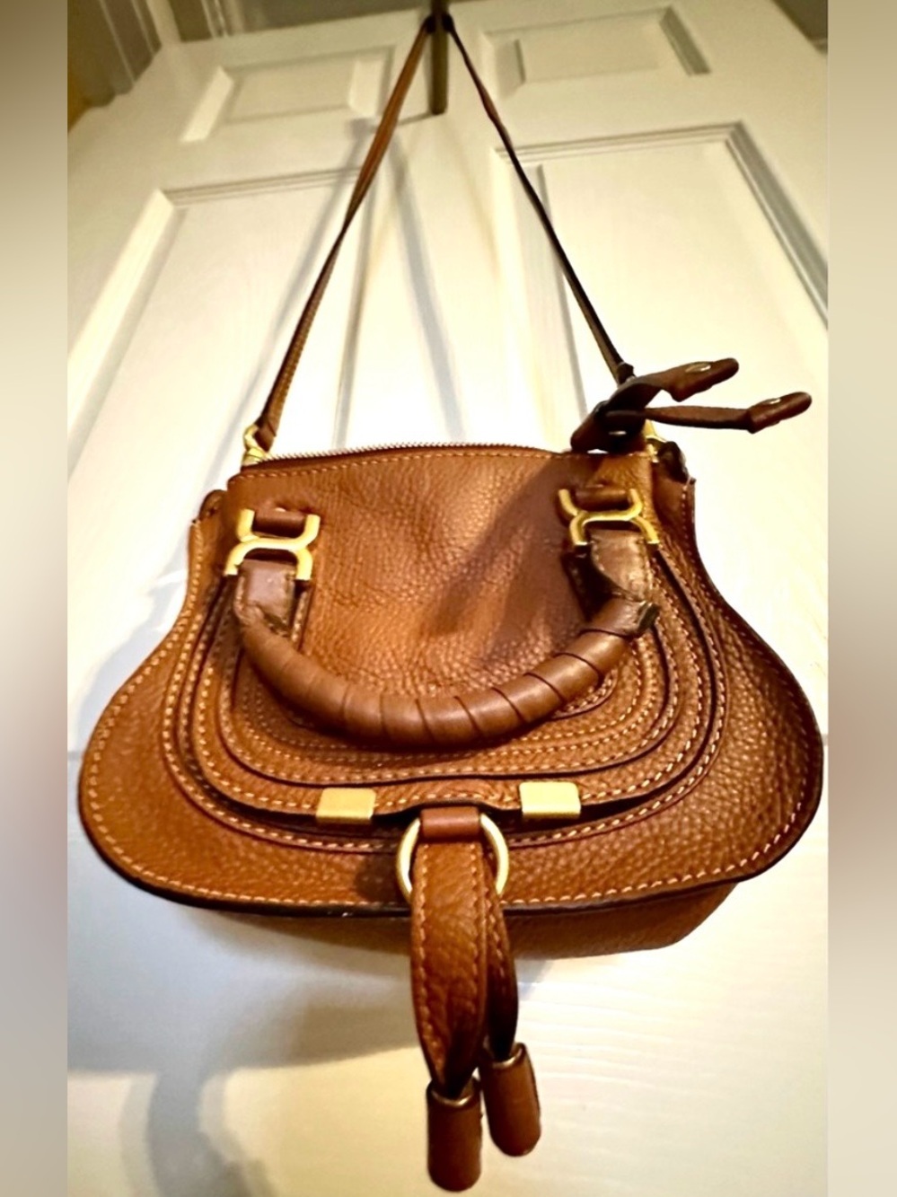 Chloé Mini Marcie Crossbody Bag Tan Grained Leather Like New - Picture 4 of 16